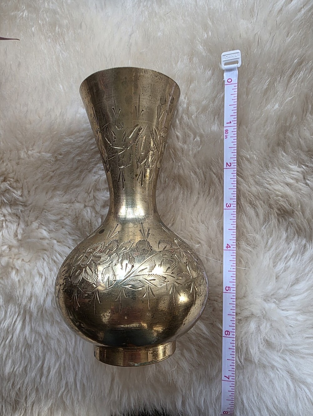 Brass Vase Vintage 7 Inch Hand Etched India Boho Decor Accent